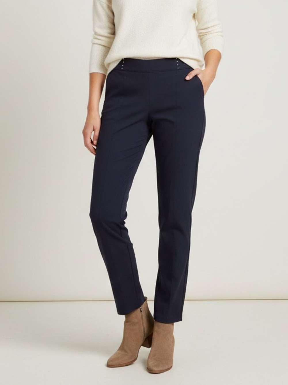 89th + Madison straight leg stretch pant navy blue silver beads sz small petite